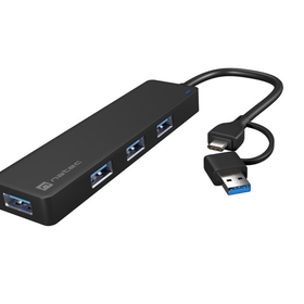 Natec Hub Mayfly USB-C 3.0 4 Port + USB-A Adap...